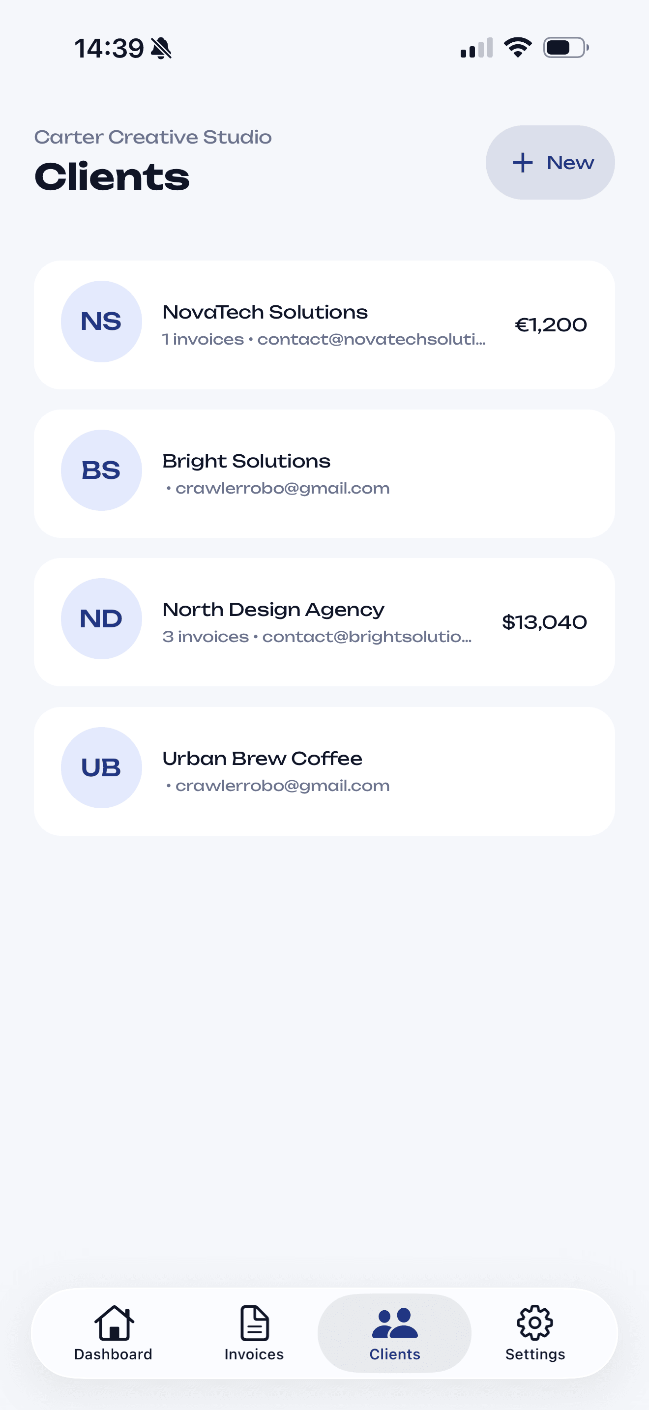 Clients screen