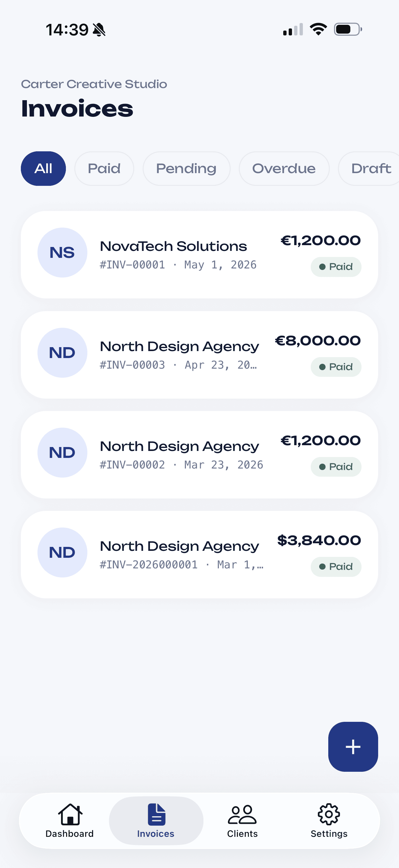 Invoices screen